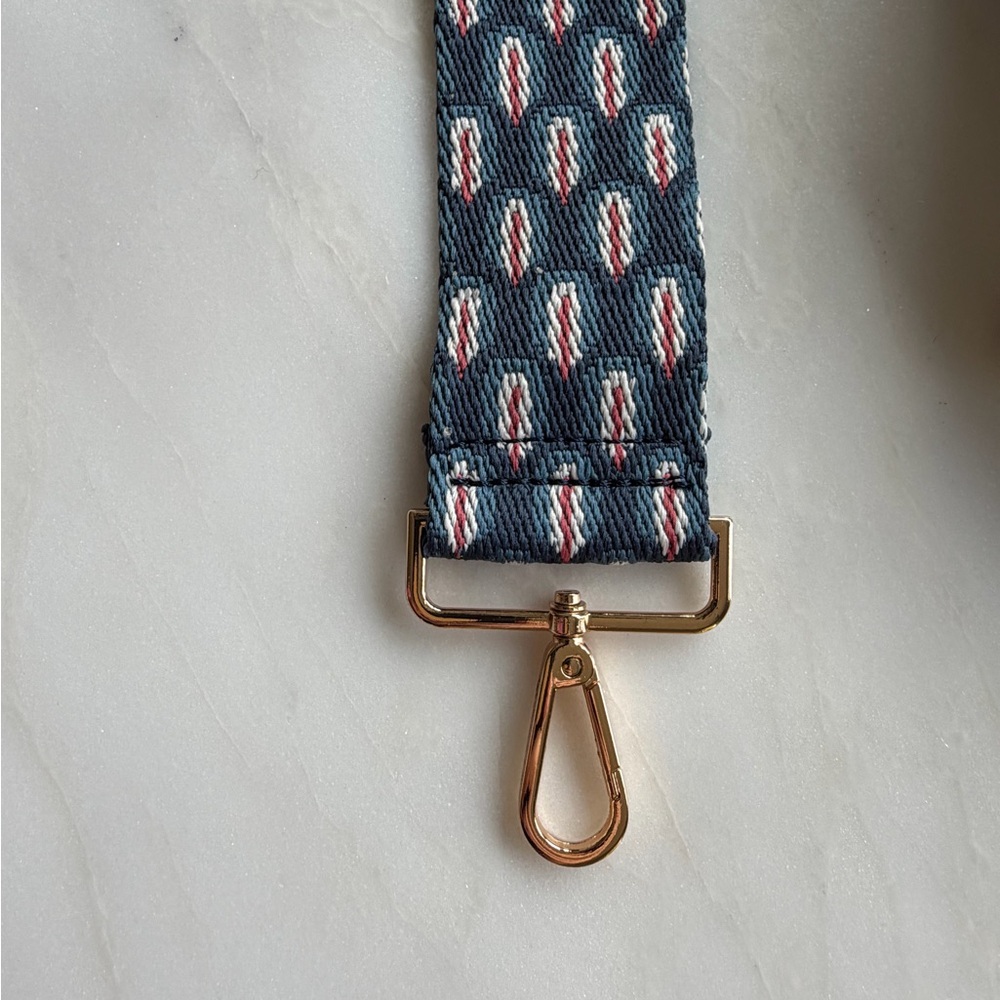 Cool Blue Patterned Bag Strap with Gold Hardware